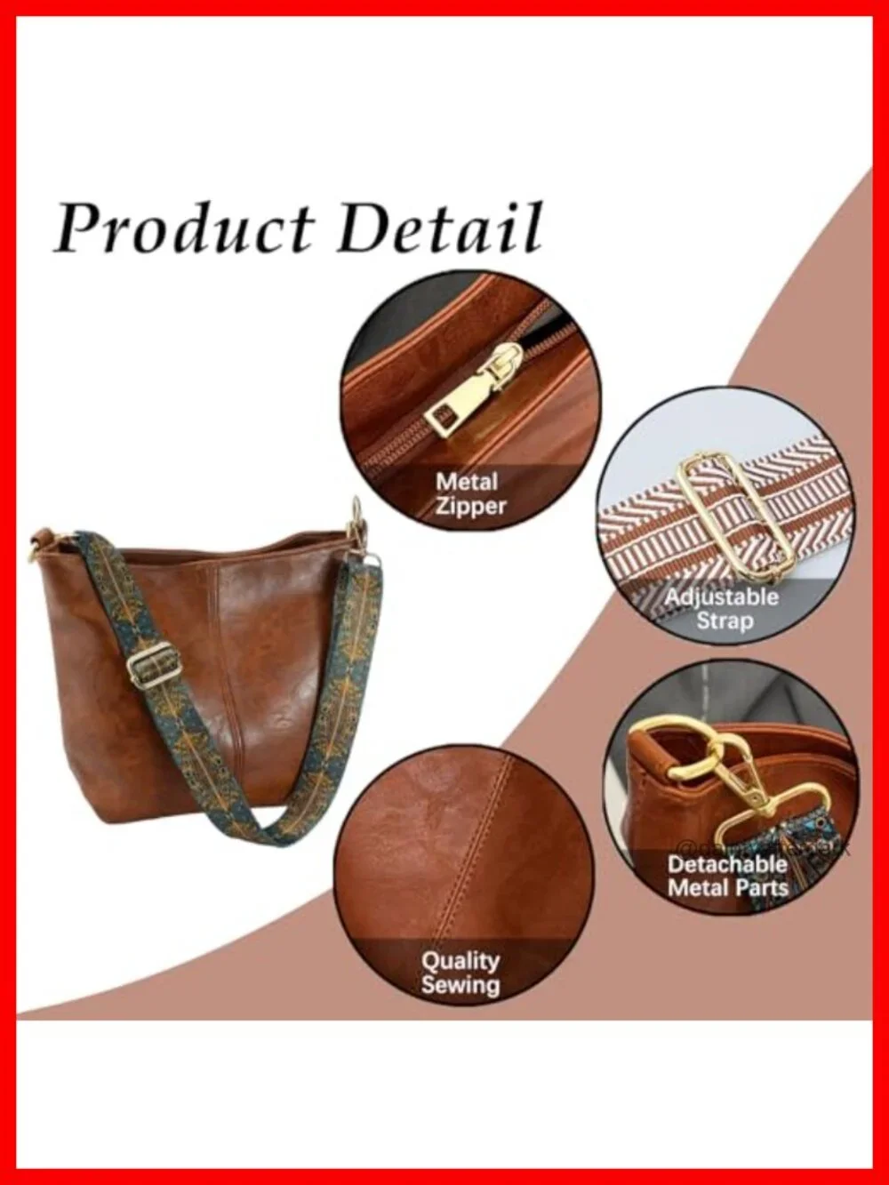 Vegan Leather Hobo Bag Crossbody Shoulder Purse with Zipper for Women